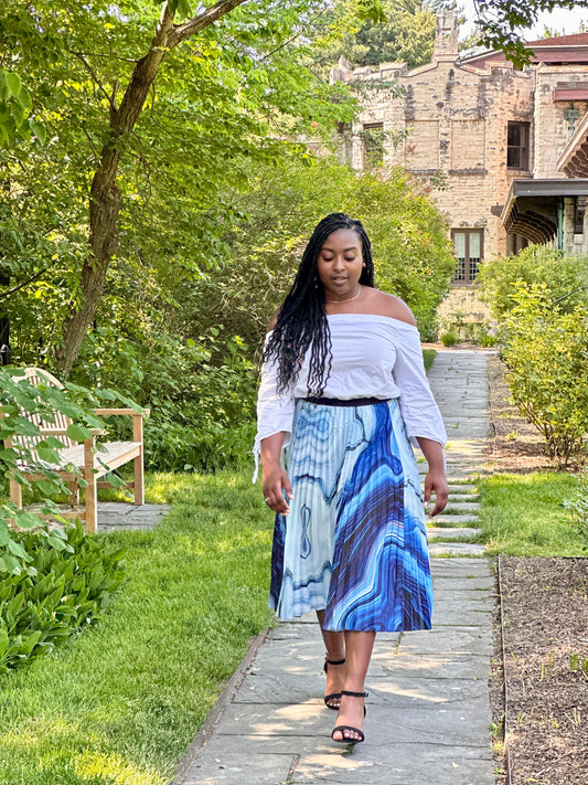Blue Wave Pleated Skirt